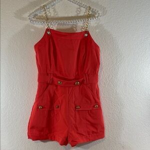 BLITHE LOS ANGELES Bright Orange Romper With Gold Chain Size Medium